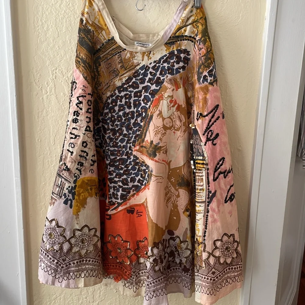 Sharagano Circle Skirt Cotton fully‎ Lined Sequin embellished Size medium